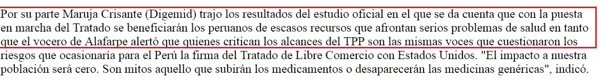 Párrafo de Nota de Prensa publicada por el Congreso de la República que contradice la explicación de Crisante.