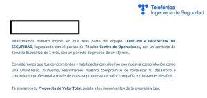 Captura del correo de bienvenida enviado por la empresa a Carlos