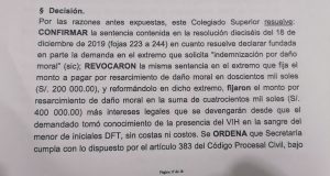 Sentencia del Poder Judicial a favor de Clementina Tinoco.