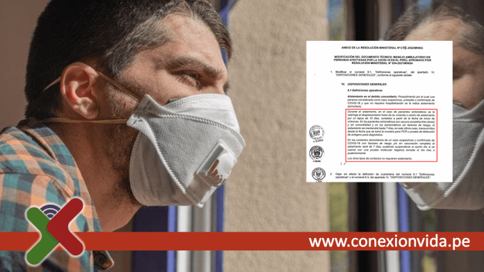 Aislamiento de personas con covid 19 se reduce a 7 días, por disposición del MINSA