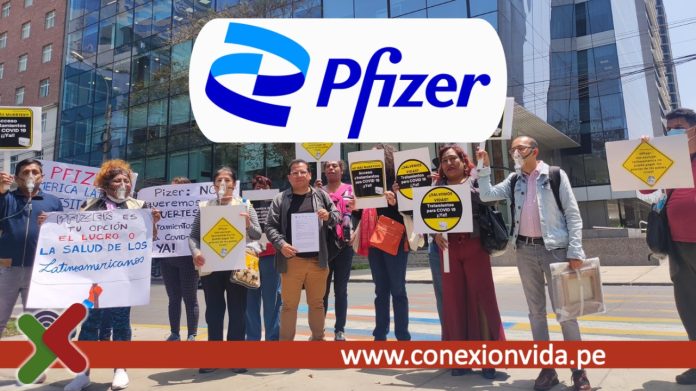 Covid 19 realizan manifestación frente a Pfizer pidiendo que liberación de patentes